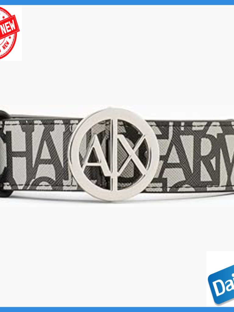 Logo Print Belt With Round Buckle, Size 32, 100% Polyester